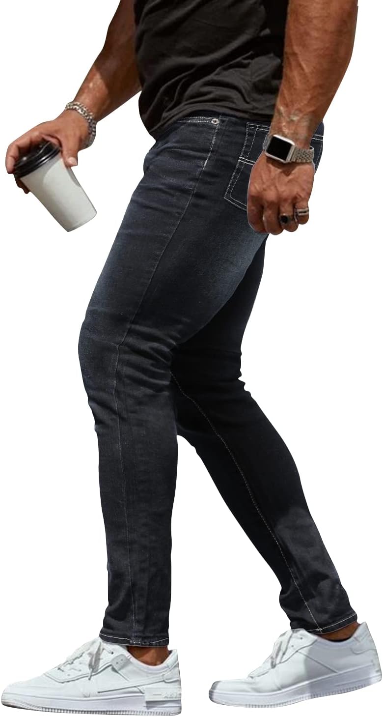 Woenzaia Mens Jeans Slim Fit Skinny Denim Stretch Tapered Pants