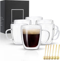 Glass Coffee Mugs Set Of 6 - Double Wall 13.5 OZ Insulated Cups