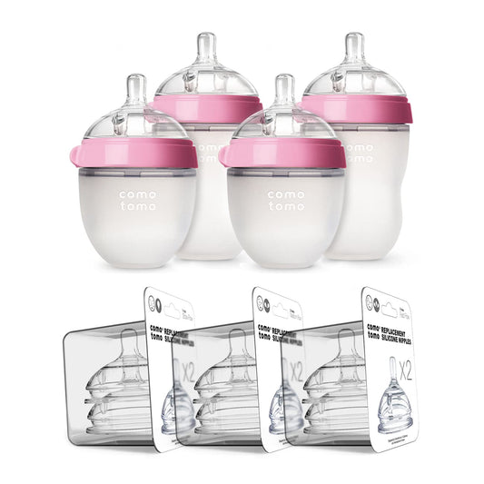 Comotomo Pink Baby Bottle Bundle - 7 Pieces