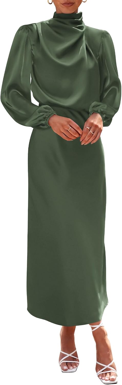 BTFBM Womens Mock Neck Satin Dress for Elegant Occasions