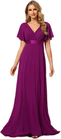 Ever-Pretty Womens Chiffon Short Sleeve V-Neck Floor Dress