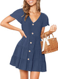 Women's Casual T-Shirt Dress Sleeveless V Neck Button Down A Line Size
