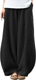 Women's Cotton Linen Baggy Lantern Pants - Relaxed Elastic Waist IXIMO