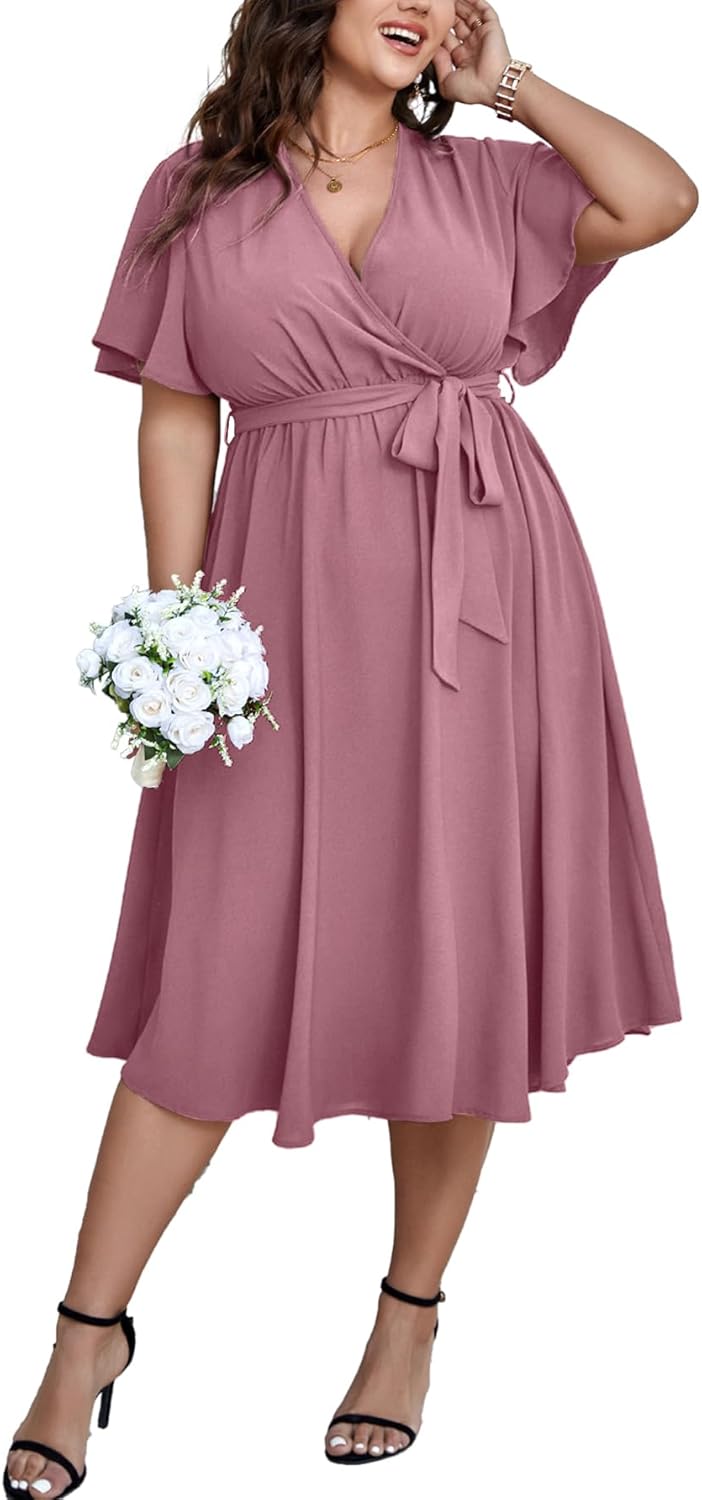 SCOMCHIC Plus Size Wedding Guest Midi Dress for Summer Events