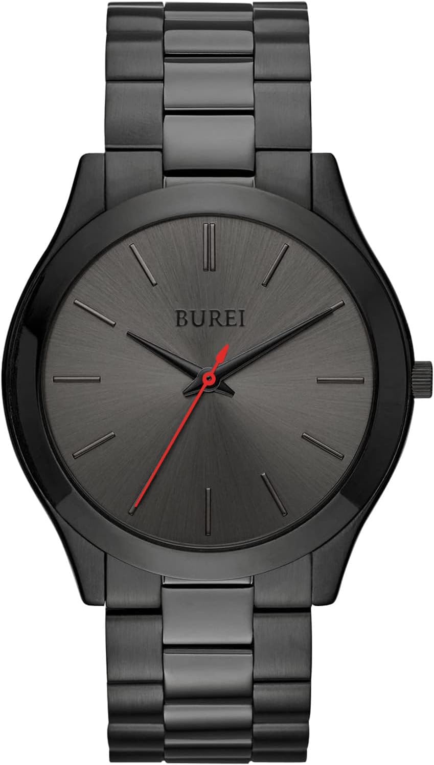 BUREI Men Watches Fashion Analog Stainless Steel Quartz Waterproof