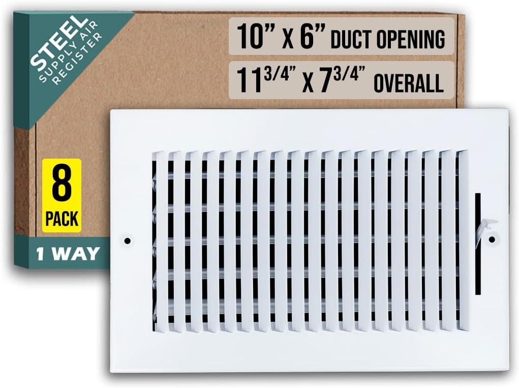 1 Way Steel Air Supply Diffuser for 10x6 Duct Opening - 8 Pack