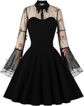 Women's Black Vintage Polka Dot 1950s Audrey Retro A-Line Dress