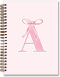 Coquette Trendy Preppy Pink Bow Spiral Notebook - Personalized Initial