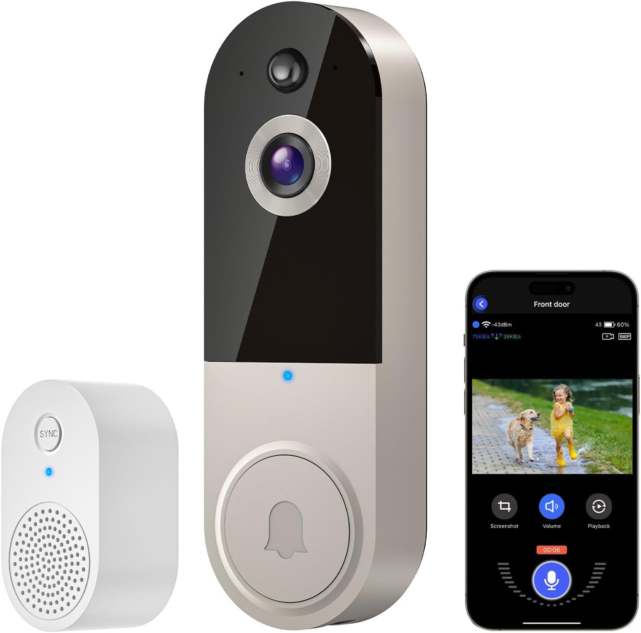 1080P Wireless Doorbell Camera: AI Human Detection, Night Vision, Instant Alerts