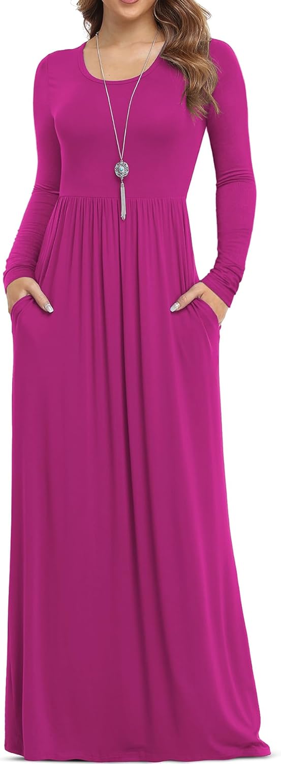 VIISHOW Women's Long Sleeve Maxi Dresses with Pockets for Casual Wear