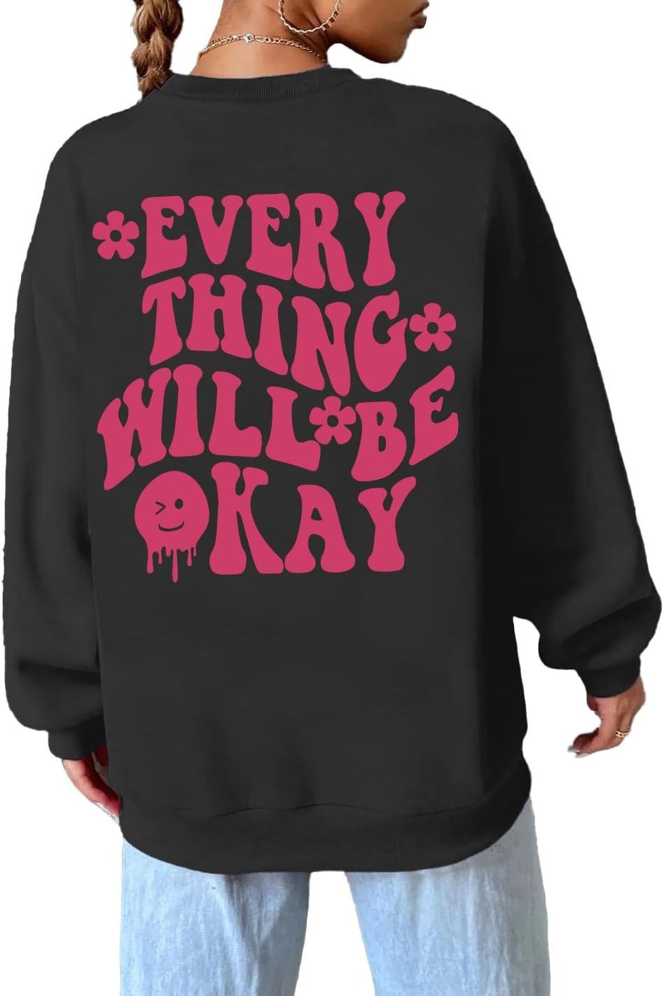 YHHR Women's Graphic Oversized Sweatshirt - Stay Positive! 