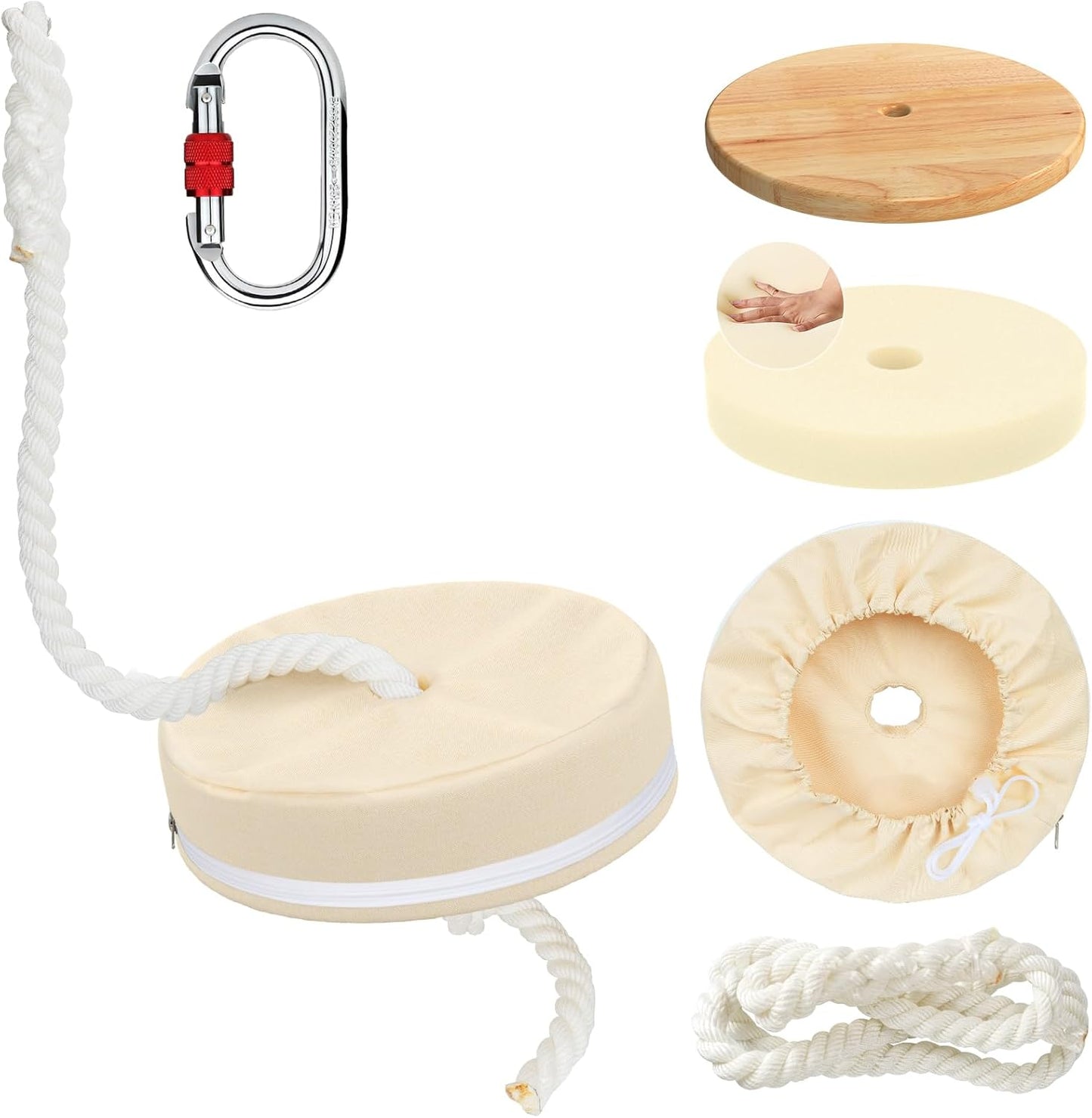 Wooden Zipline Seat for Kids and Adults with Sponge Pad