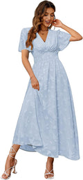 Boho Floral Maxi Dress V Neck Short Sleeve - Flowy Elegant Fit Simplee