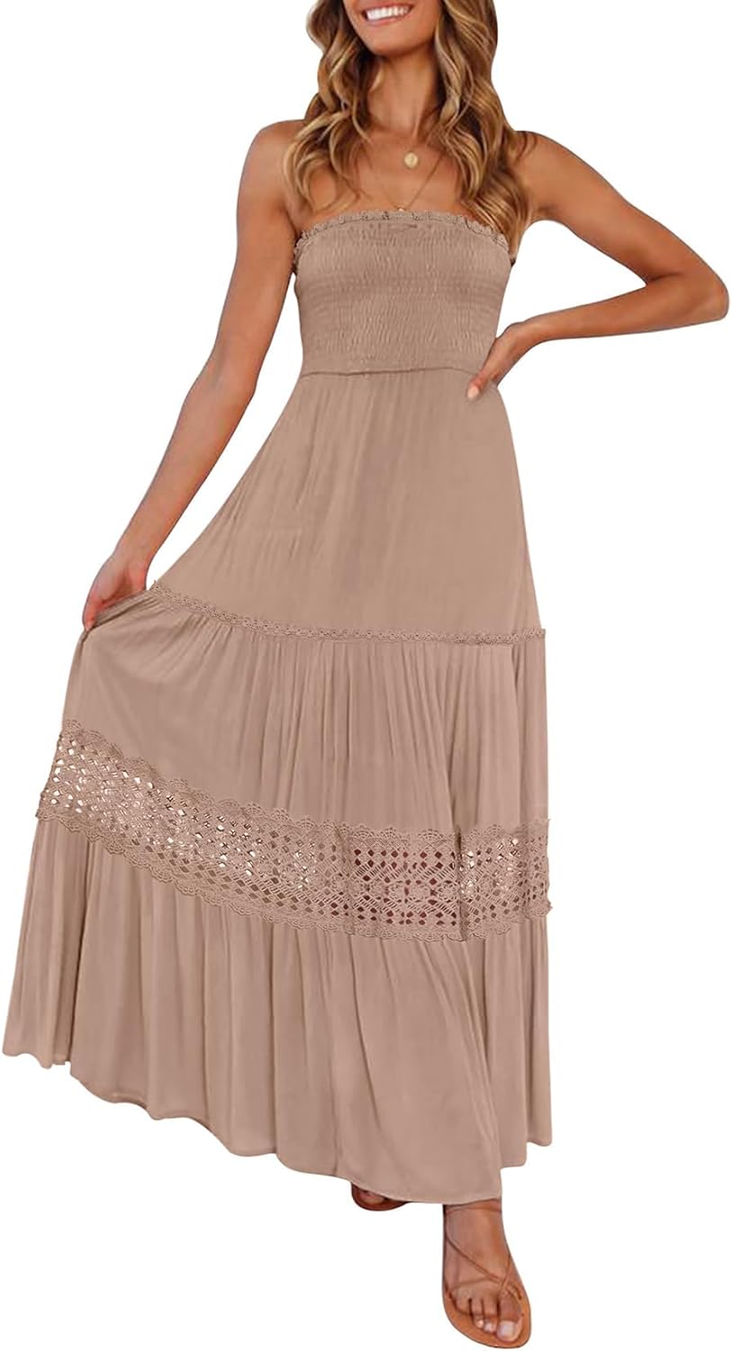 ZESICA Women's Summer Bohemian Strapless Maxi Dress for Elegance