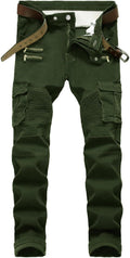 Men's Straight Slim Fit Patchwork Denim Jeans - Designer Biker Style