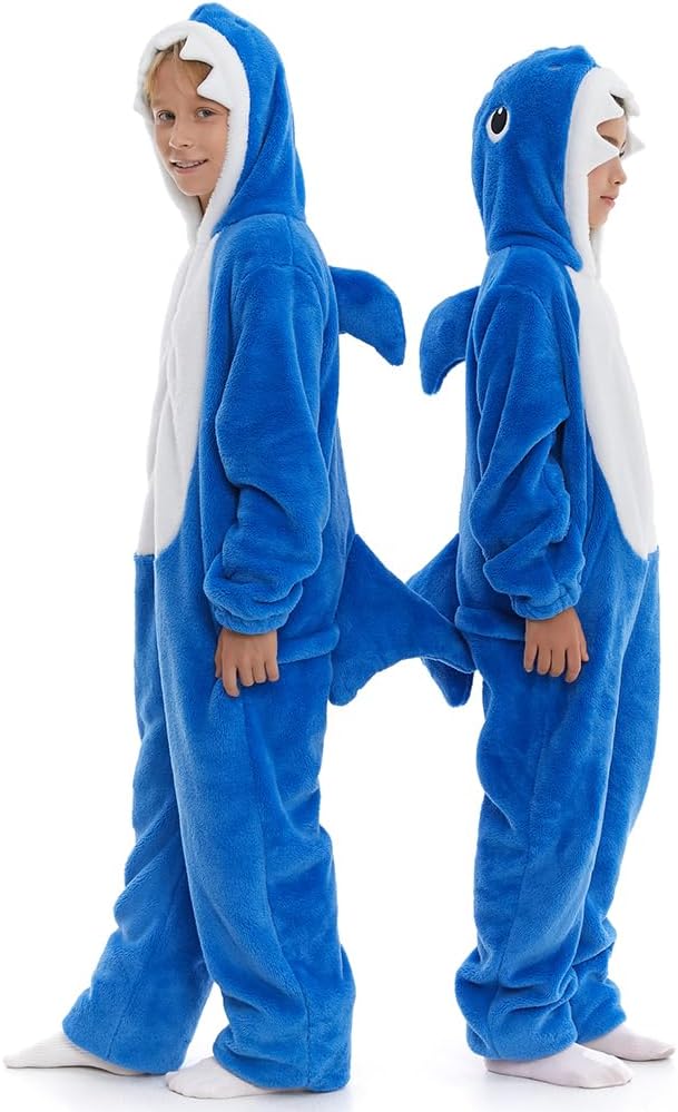 HSCTEK Child Luxury Double-sided Flannel Shark Onesies with Hoodie
