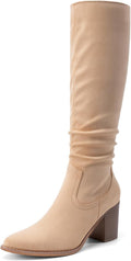 Women's Knee-High Suede Boots - Chunky 3in Block Heel Comfort