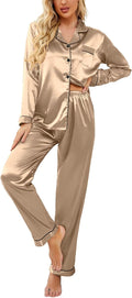 Ekouaer Women's Classic Satin Silk Pajama Set - Lightweight Comfort