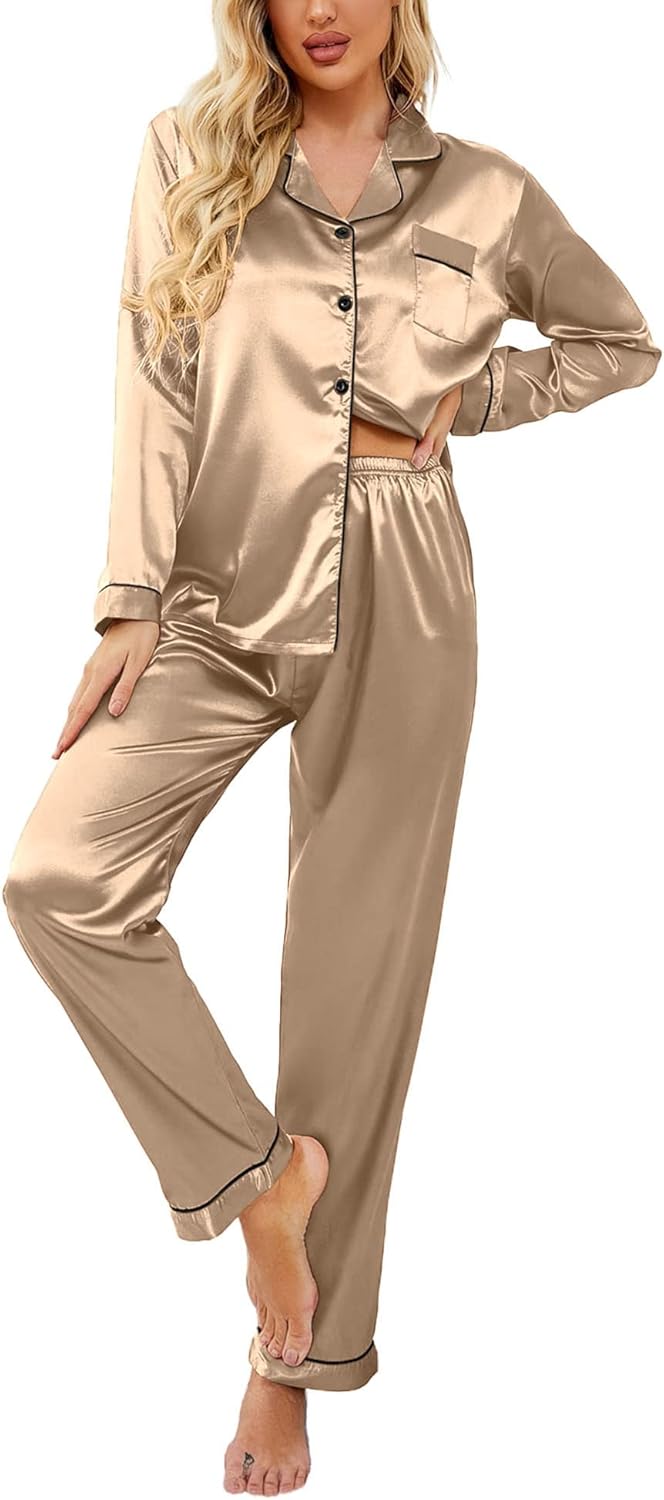 Ekouaer Women's Classic Button Down Long Satin Silk Pajama Set Review