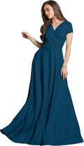 Blue Teal Womens Plus Size Cap Sleeve V-Neck Maxi Dress - Flowy Fit