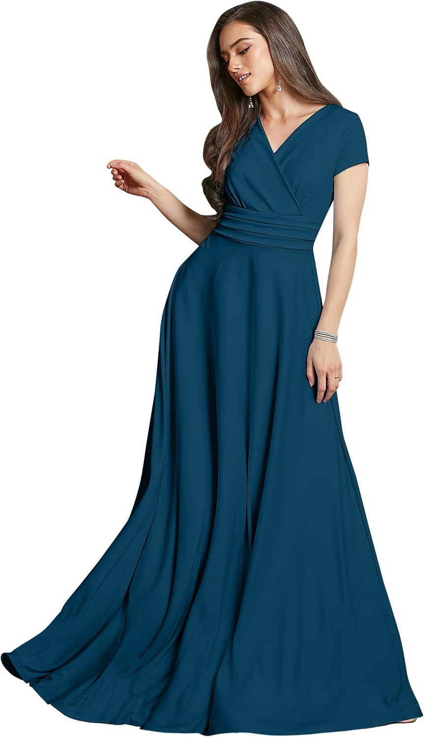 KOH KOH Womens Sexy Cap Short Sleeve V-Neck Flowy Gown
