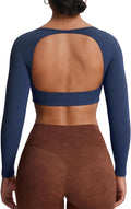 Aoxjox Long Sleeve Crop Top for Women - Backless Workout Support
