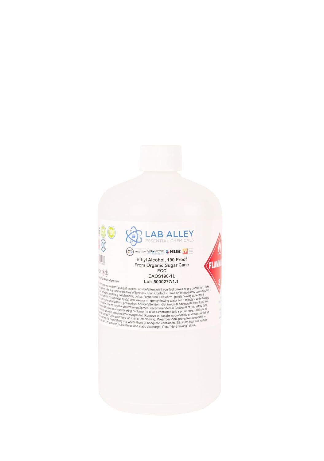 Ethanol 190 Proof Certified Organic Vegan Sugar Cane Alcohol