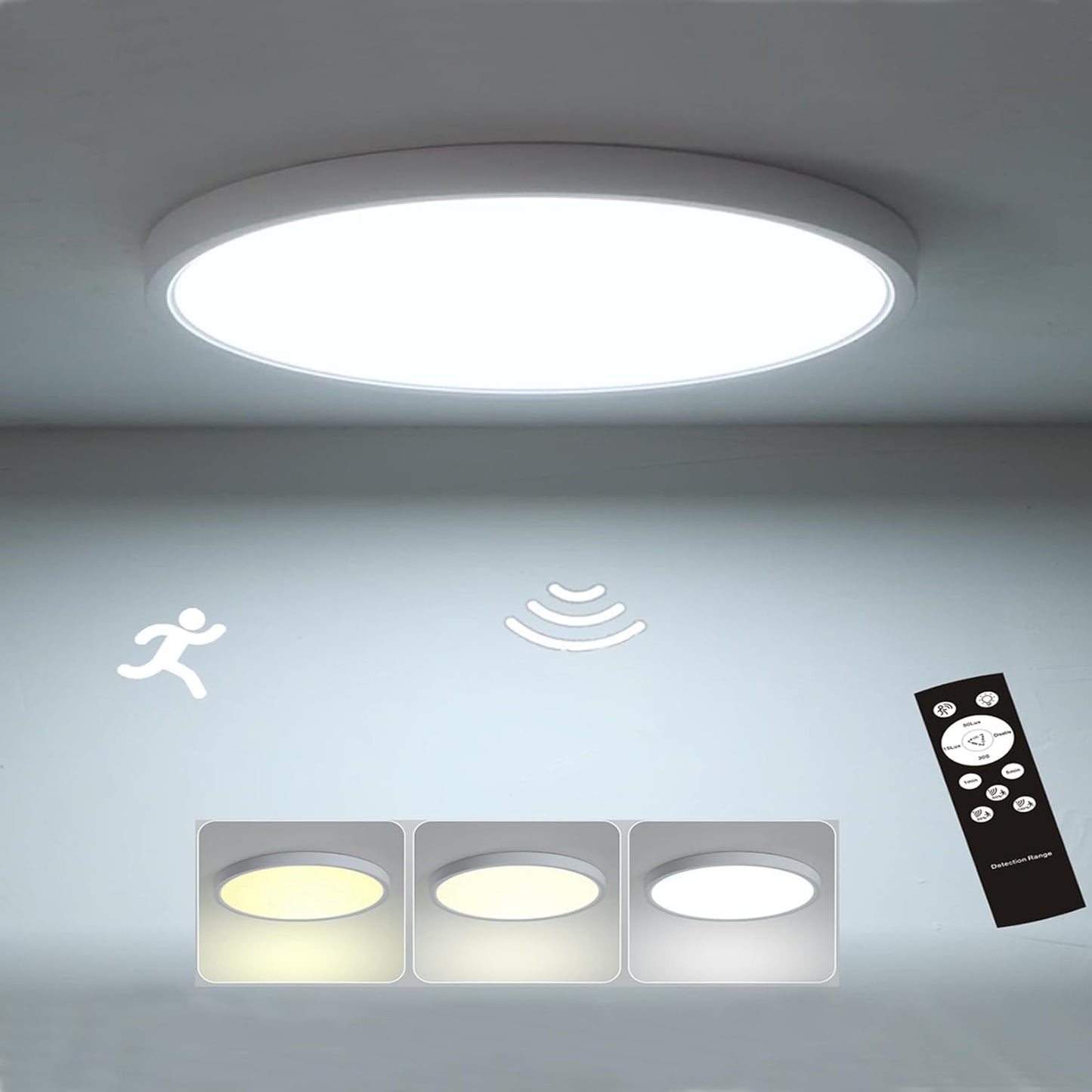 12 Inch Motion Sensor Ceiling Light for Indoor Use, 24W Fixture