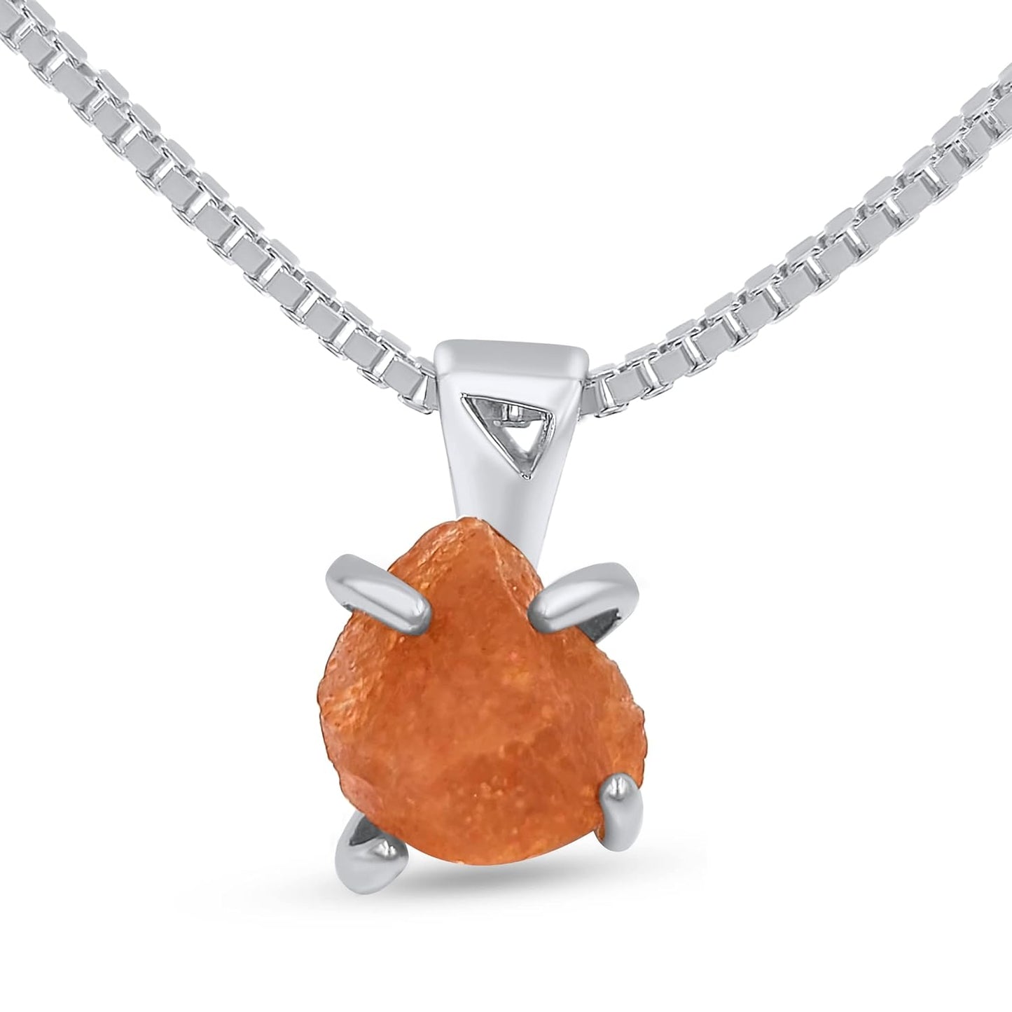 Genuine Raw Sunstone Pendant Necklace with Sterling Silver Chain