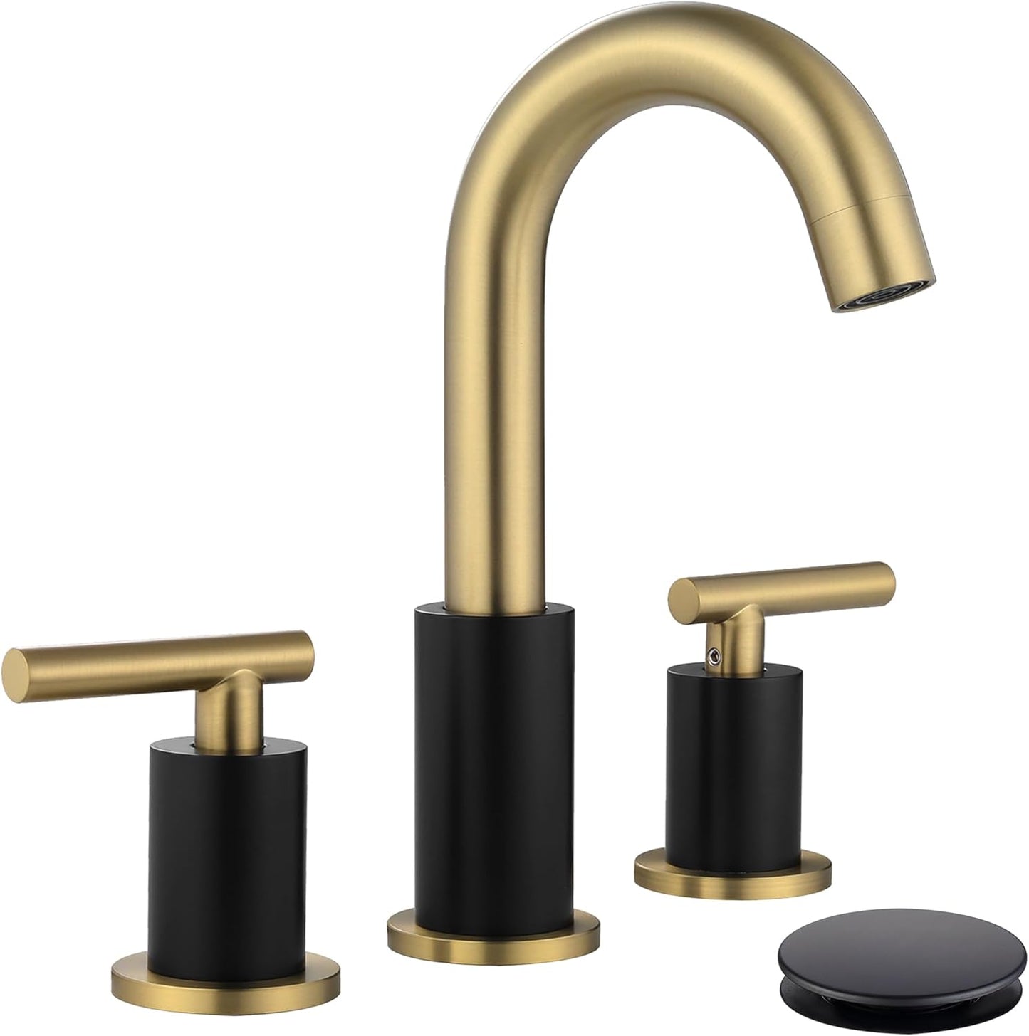 Black and Gold Bathroom Faucet 3 Hole with Pop Up Drain