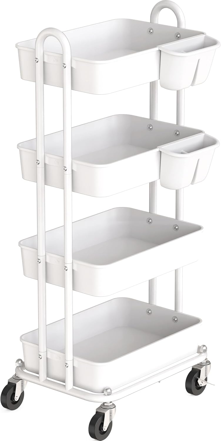 4-Tier Multifunctional Rolling Utility Cart with Hanging Buckets