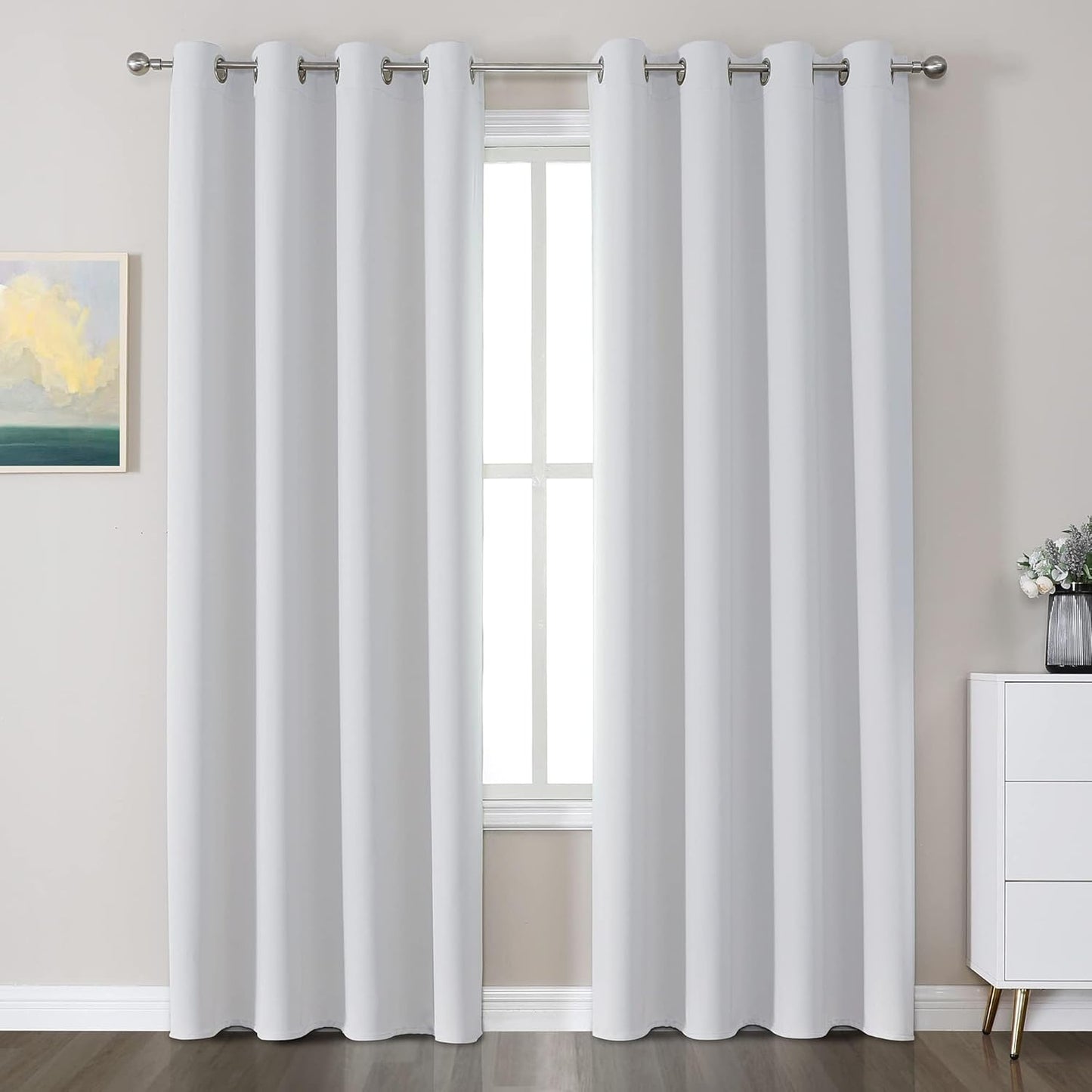 CUCRAF Grayish White Blackout Curtains for Bedroom & Living Room