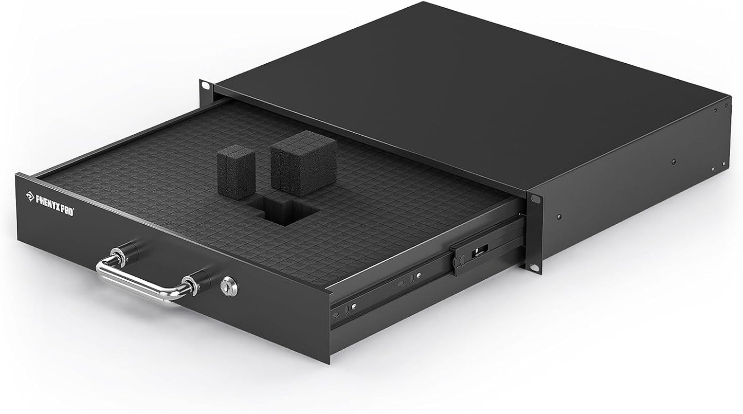 Phenyx Pro 2U Locking Rack Drawer for Secure Gear Storage