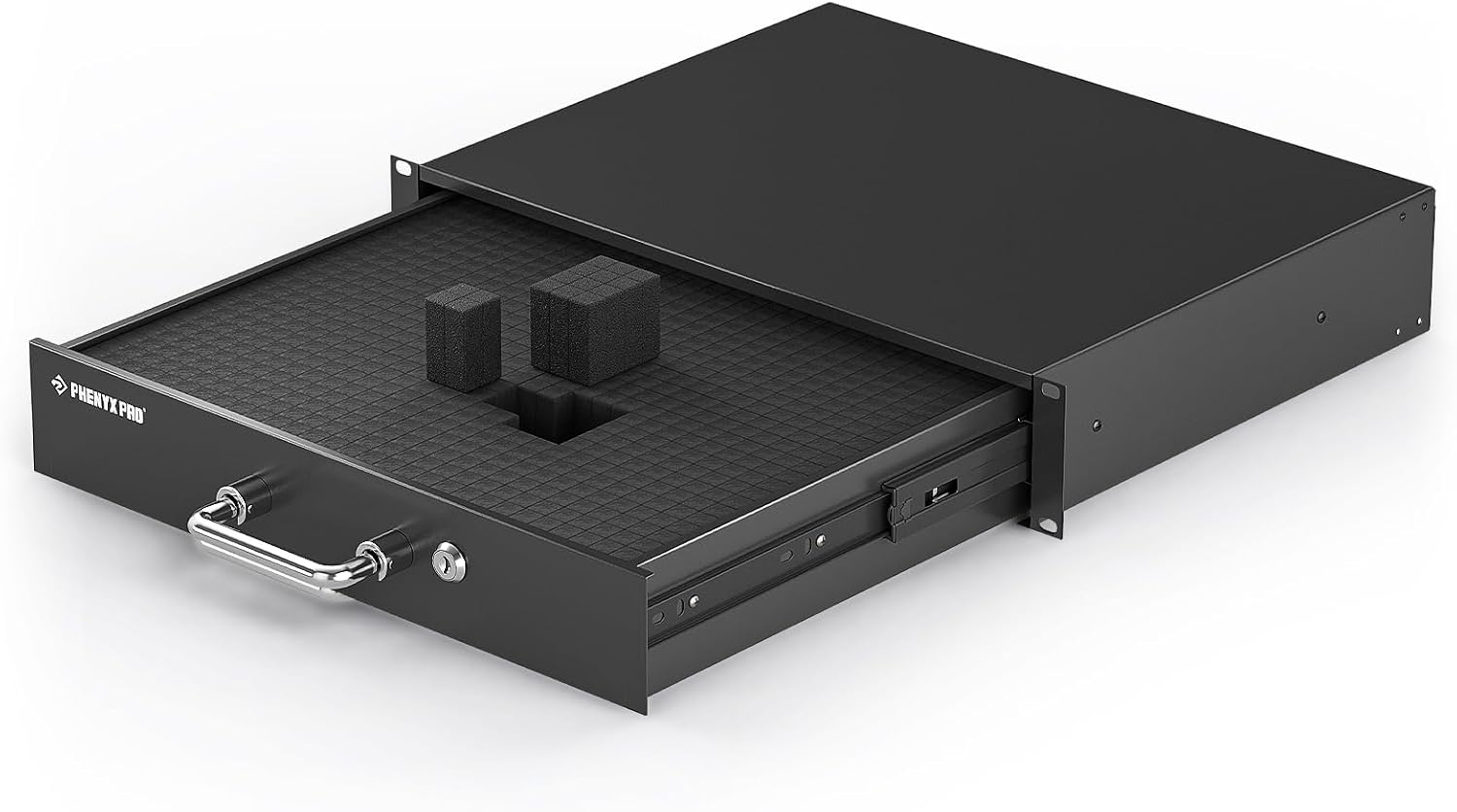 Phenyx Pro 2U Locking Rack Drawer for Secure Gear Storage