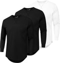 Mens 3 Pack Plain Cotton Longline Crew Neck T-Shirts - Modern Fit TEZO