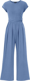 Summer Jumpsuit for Women Ribbed Cap Sleeve Wide Leg (Style 99H1)