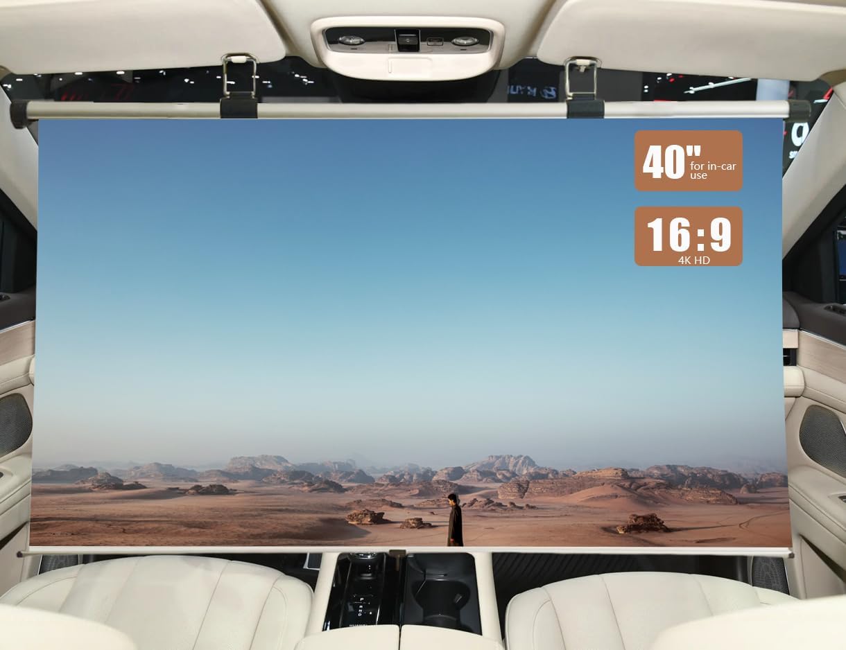 Portable Projector Screen for Car, 40 inch 16:9, Auto Rolling