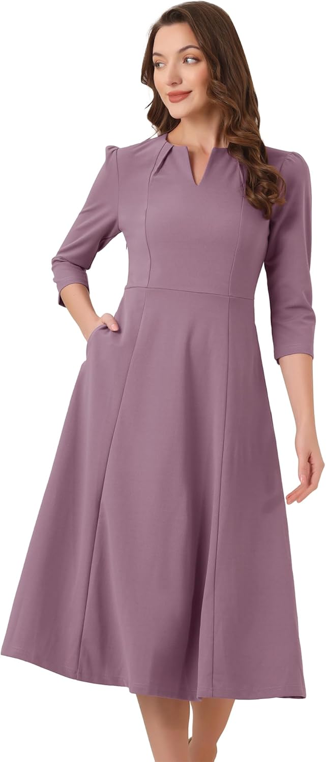 Allegra K Women's Elegant A-Line Midi Dress with Pockets