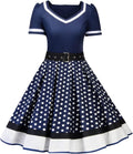 Women Short Sleeve 1950s Retro Vintage Polka Dot Swing Dress