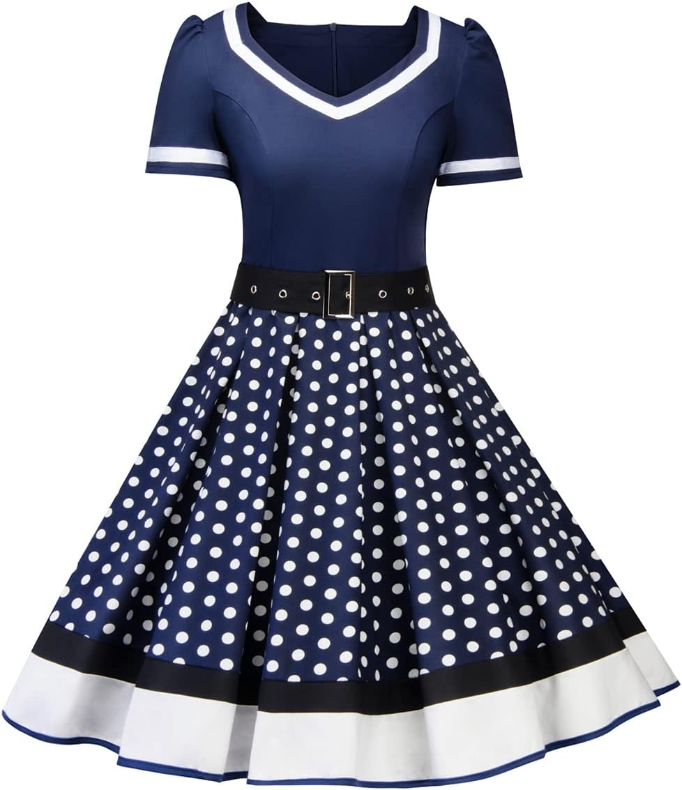Vintage 1950s Retro Polka Dot Cocktail Party Swing Dress