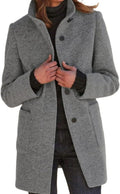 Women Winter Long Pea Coat Wool Blend Stand Collar - Slim Fit