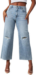 Allimy High Waisted Wide Leg Ripped Jeans - Comfortable Everyday These