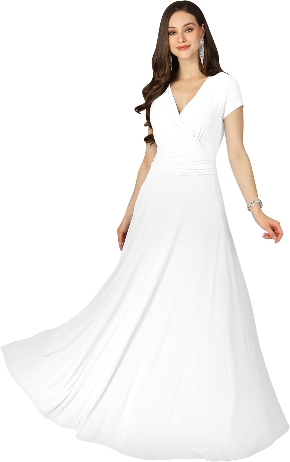 KOH KOH Womens Sexy Cap Short Sleeve V-Neck Flowy Gown