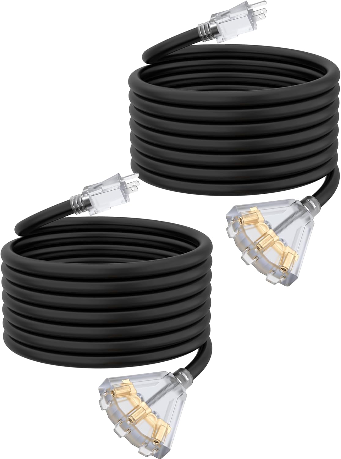 25Ft 12 Gauge Outdoor Extension Cord with 3 Outlets, 2 Pack