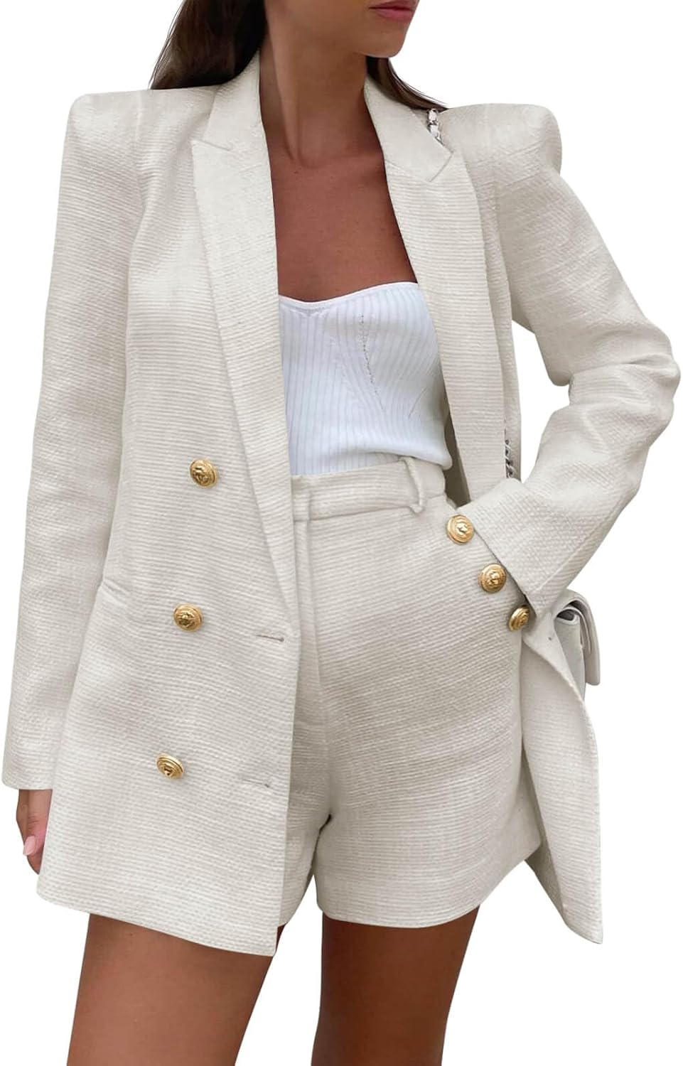 Cicy Bell Womens 2 Piece Tweed Blazer Shorts Sets for Business