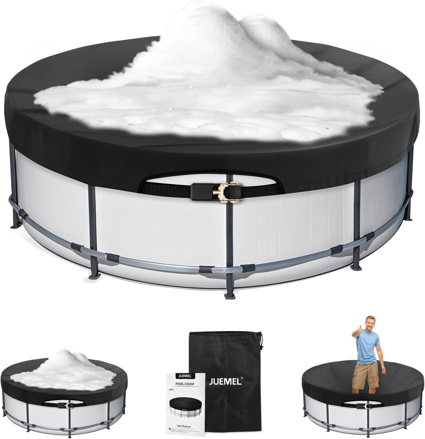 12FT Winter Round Pool Cover with Ratchet Strap Tightener