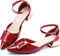Women's Pointed Toe Low Heels with Ankle Strap - Comfortable Dress
