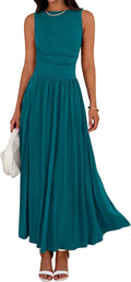 Summer Maxi Dresses for Women Sleeveless Ruched High Waisted Tank