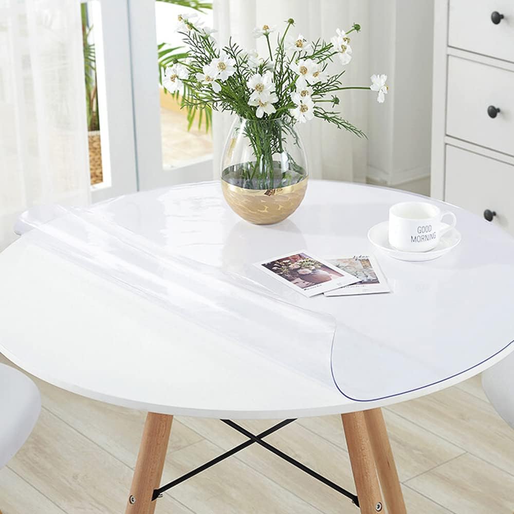 48 Inch Round Crystal Clear PVC Table Top Protector for Dining