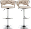 Velvet Bar Stools Set of 2 Counter Height - Swivel Low Back Beige